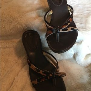 Pony Hair Leather Wedge Heel Thongs